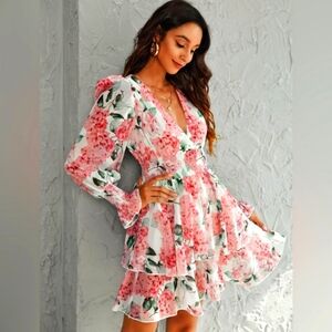 SHEIN tiered floral fully lined mini dress sz 2